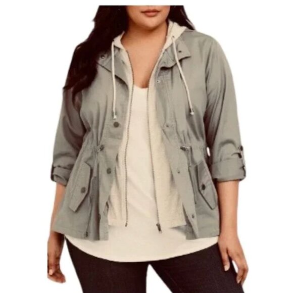 Torrid Roll Tab Sleeve Drawstring Waist Hoodie Layer Sage Anorak Jacket Size 1X - Picture 1 of 6